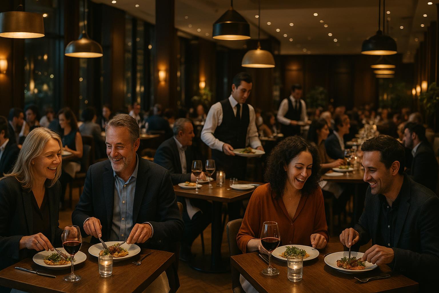 Restaurante lleno de clientes felices
